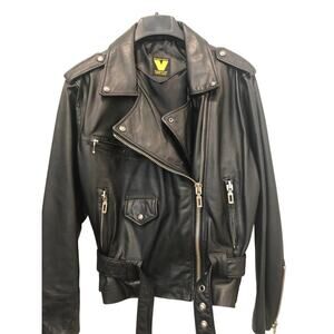 VTG 90s Virginia Slims Black Moto Jacket LG Belted DBL Rider